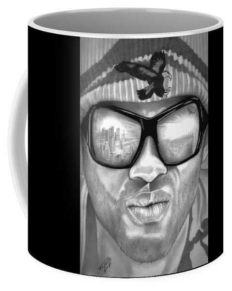 Will Smith Coffee Mug featuring the drawing John Hancock - Will Smith - Hancock BW Edition by Fred Larucci