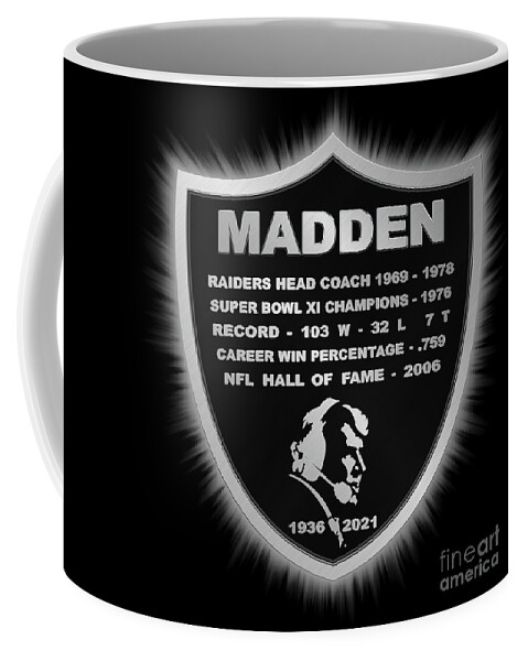 John Madden Raiders Memorial Shield Logo Coffee Mug featuring the photograph John Madden Raiders Memorial Shield Achievements Logo Rays of Light by Aloha Art