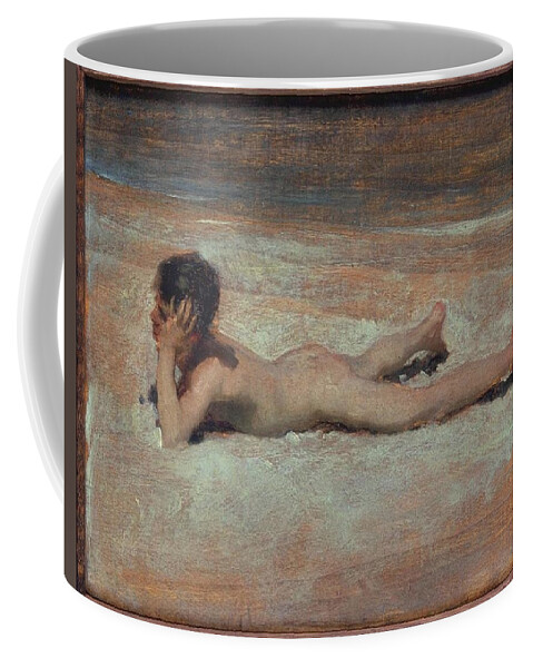  Coffee Mug featuring the painting John Singer Sargent - A Nude Boy on a Beach by Les Classics
