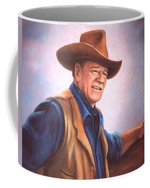 Cowboy Coffee Mug featuring the painting John Wayne by Loxi Sibley