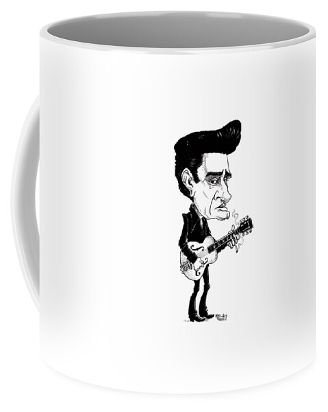 Music Coffee Mug featuring the drawing Johnny Cash by Mike Scott