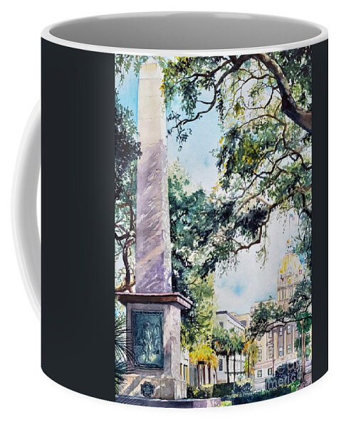 Georgia Coffee Mug featuring the painting Johnson Square, Savannah GA by Merana Cadorette