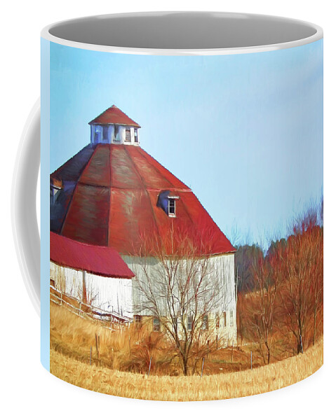 Round Barn Coffee Mug featuring the digital art Johnsonville Round Barn by Stacey Carlson