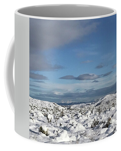Joshua Tree Coffee Mug featuring the photograph Joshua Tree and the Snow by Perry Hoffman