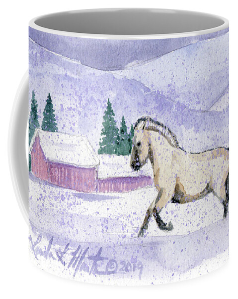 Horses Coffee Mug featuring the painting Joy in the Snow by Linda L Martin