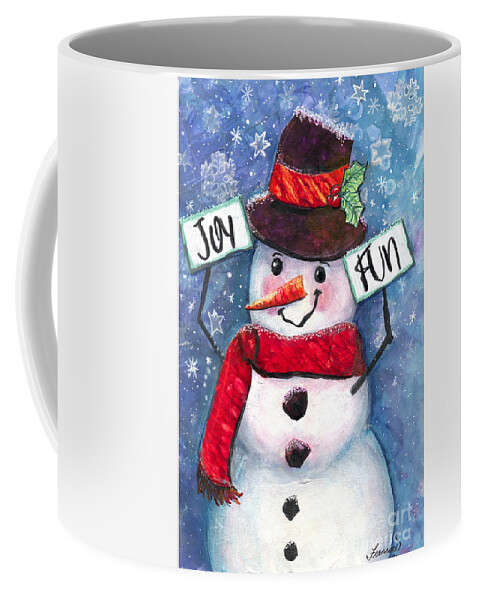 Snowman Coffee Mug featuring the mixed media Joyful and Fun Snowman by Francine Dufour Jones