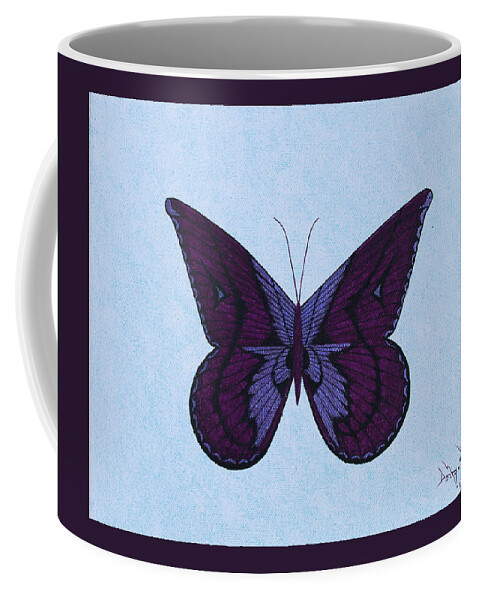 Butterfly Coffee Mug featuring the painting Joy's Purple Butterfly by Doug Miller