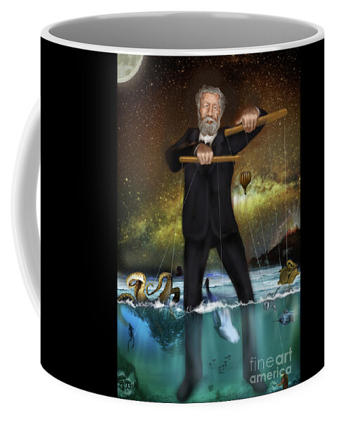 Jule Vernes - The Master Puppeteer Of Science Fiction Coffee Mug featuring the painting Jule Vernes - The Master Puppeteer of Science Fiction by Remy Francis