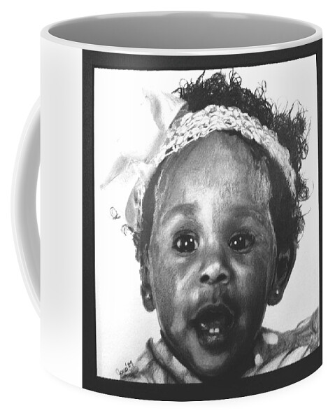 Child Portrait Pencil African American Commission Coffee Mug featuring the drawing Julia 2yrs. Commission by Kasey Jones
