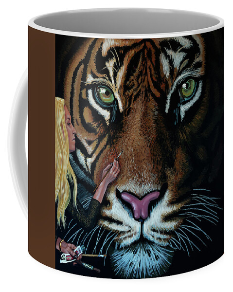 Julie Rhodes Coffee Mug featuring the painting Julie Rhodes Tiger Painting by Paul Meijering