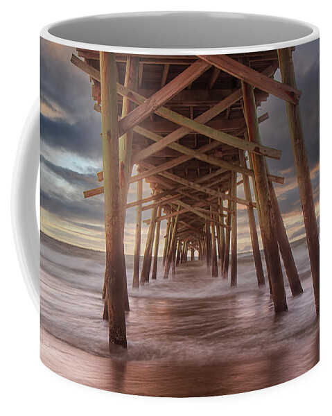 Fishing Pier Coffee Mug featuring the photograph July Sunset at Oceanana Pier - North Carolina Crystal Coast by Bob Decker