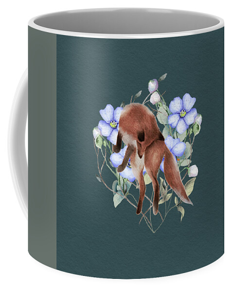 Fox Coffee Mug featuring the painting Jumping Fox With Flowers by Garden Of Delights