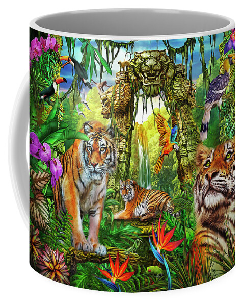  Coffee Mug featuring the digital art Jungle Tiger Ruins by Ciro Marchetti