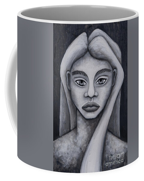 Portrait Coffee Mug featuring the painting Juniper. Monochromatic Portrait Study. by Amy E Fraser