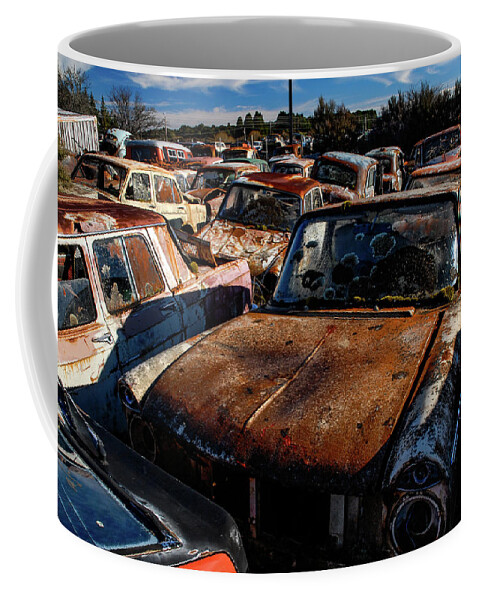 Wrecking Yard Coffee Mug featuring the photograph The Junkyard Diaries VI - Smash Palace, North Island. New Zealand by Earth And Spirit