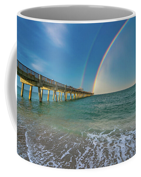 Juno Beach Pier Coffee Mug featuring the photograph Juno Beach Pier the End of the Rainbow by Kim Seng