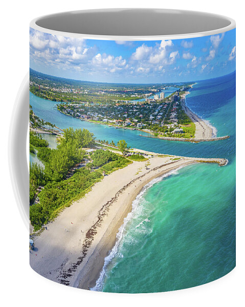 Jupiter Inlet Coffee Mug featuring the photograph Jupiter Beach Florida Aerial Inlet Waterfront Property Condo Dub by Kim Seng