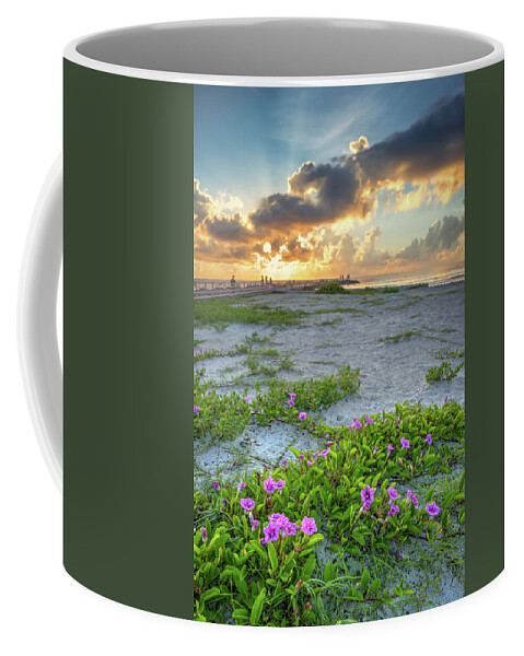 Jupiter Coffee Mug featuring the photograph Jupiter Inlet Sunrise and Morning Glory Flowers by Kim Seng