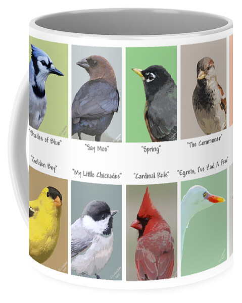 Animal Coffee Mug featuring the mixed media Birds En Masse 1 by Judy Cuddehe