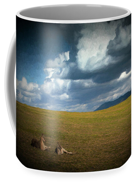 Eastern Grey Kangaroos Coffee Mug featuring the photograph Kangaroos and approaching storm by Sheila Smart Fine Art Photography