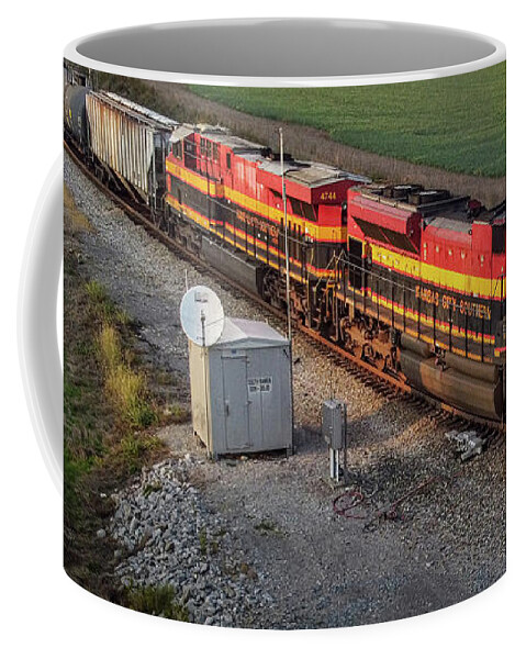 Railroad Coffee Mug featuring the photograph Kansas City Southern 4054 and 4744 lead loaded ethanol train by Jim Pearson