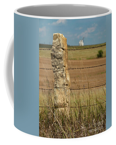 Kansas Coffee Mug featuring the photograph Kansas Rock Posts and grain elevators by Garry McMichael