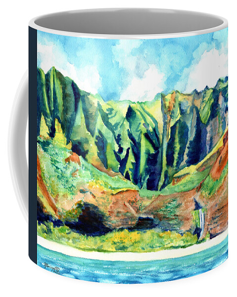 Kauai Coffee Mug featuring the painting Kauai's Na Pali Coast by Marionette Taboniar