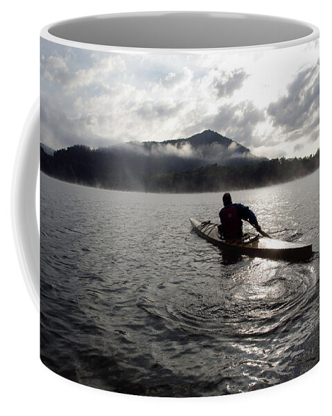 Lake Coffee Mug featuring the photograph Kayak in the Mist by Bryan Rierson