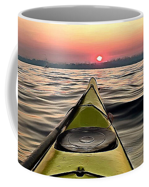 Kayak Coffee Mug featuring the photograph Kayaking into the Sunset by Sea Change Vibes