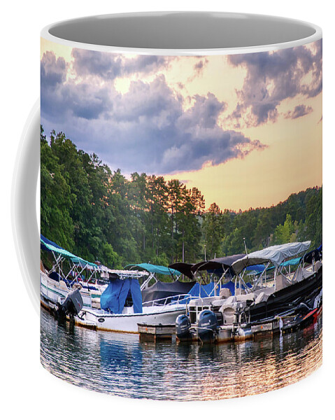 Sunset Coffee Mug featuring the photograph Keowee Key Sunset Marina by Amy Dundon