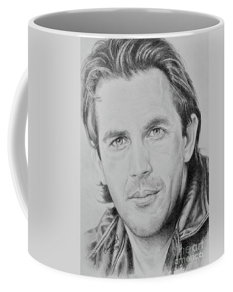 Kevin Costner Coffee Mug featuring the drawing Kevin Costner by Elaine Berger