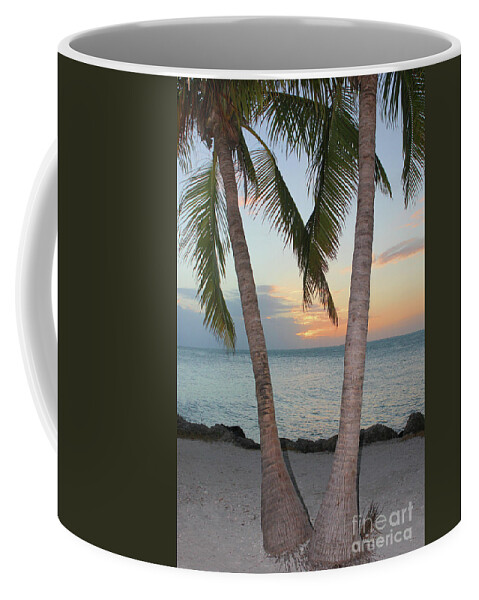 Key West; Florida; Sunset; Palm Trees; Trees; Beach; Sand; Ocean; Sea; Clouds; Water; Waves; Palm Fronds; Vertical; Wood; Coffee Mug featuring the photograph Key West Sunset by Tina Uihlein