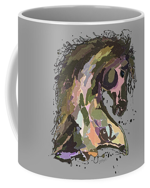  Coffee Mug featuring the painting Khaki and Pink Horse Splatter Pollock Style Design by OLena Art by Lena Owens - Vibrant Design