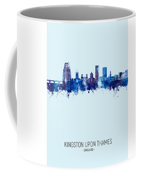 Kingston Upon Thames Coffee Mug featuring the digital art Kingston upon Thames England Skyline #07 by Michael Tompsett
