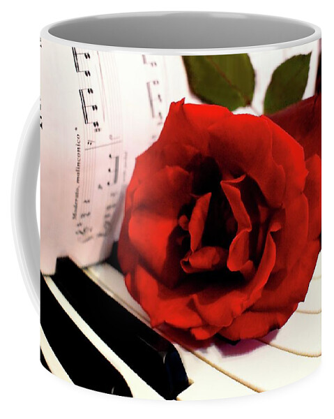 Fine Art Photography Coffee Mug featuring the photograph Kiss From A Red Rose On The Piano by Leonida Arte