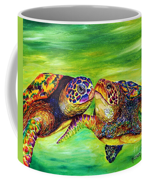 Sea Turtles Coffee Mug featuring the painting Kissing Turtles by Maria Barry