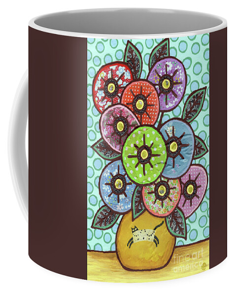 Flowers In A Vase Coffee Mug featuring the painting Kitty Cat Bouquet by Amy E Fraser