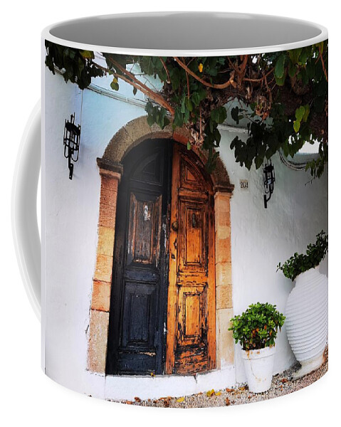 Hellenic Architecture Coffee Mug featuring the photograph Knock knock knock by Jarek Filipowicz
