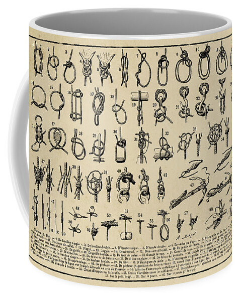 Nautical Patent Coffee Mug featuring the digital art Knots Blueprint Patent on Aged Paper Nautical Patent Art by Florian Rodarte