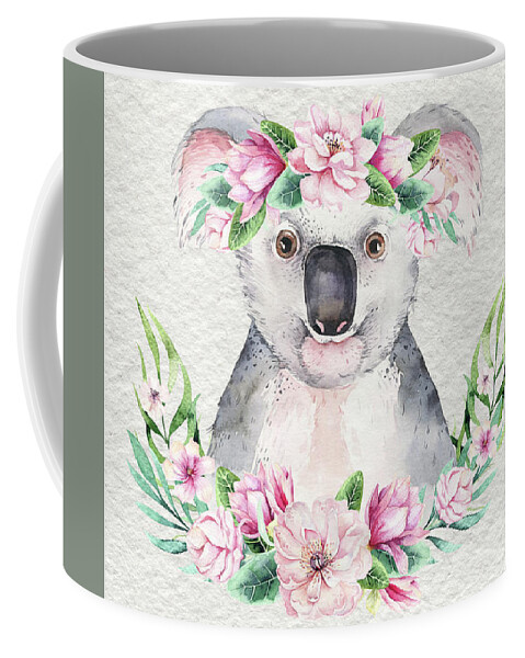 Koala Coffee Mug featuring the painting Koala With Flowers by Nursery Art