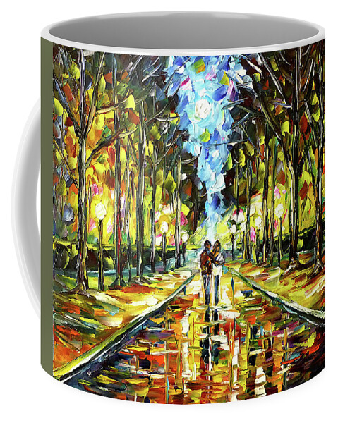 German Cityscape Coffee Mug featuring the painting Koenigsallee At Night, Ludwigsburg by Mirek Kuzniar