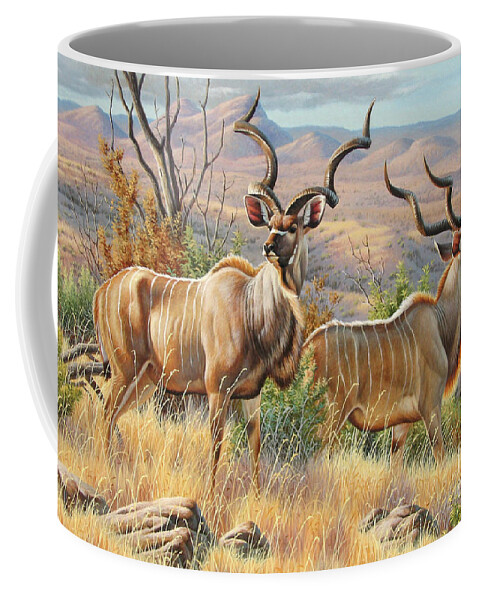 Cynthie Fisher Coffee Mug featuring the painting Kudus Bulls by Cynthie Fisher