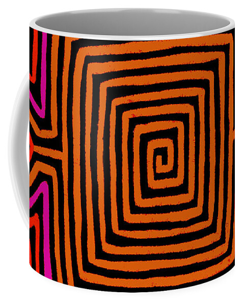 Tribal Decor Coffee Mug featuring the digital art Kuna Indian Tortuga Mola - Orange by Vagabond Folk Art - Virginia Vivier