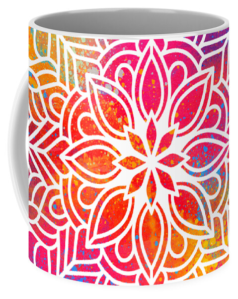 Colorful Coffee Mug featuring the digital art Kurama - Colorful Vibrant Rainbow Mandala Pattern by Sambel Pedes