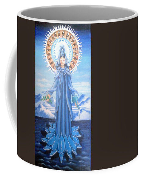Kwan Yin Coffee Mug featuring the painting Kwan Yin Goddess of Compassion and Mercy by James RODERICK