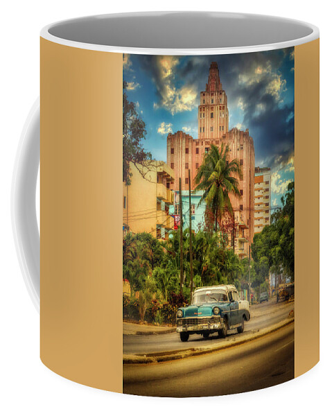Pink And Blue Coffee Mug featuring the photograph La Colonial Tower, Havana, Cuba by Micah Offman