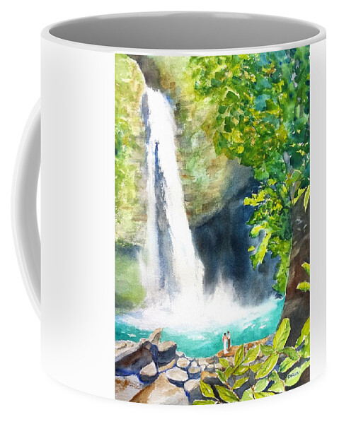 Waterfall Coffee Mug featuring the painting La Fortuna Waterfall by Carlin Blahnik CarlinArtWatercolor