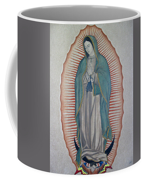 Virgen De Guadalupe Coffee Mug featuring the painting La Virgen de Guadalupe by Lynet McDonald