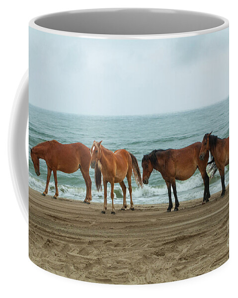 Horses Coffee Mug featuring the photograph Ladies on the Beach by Edward Sobuta