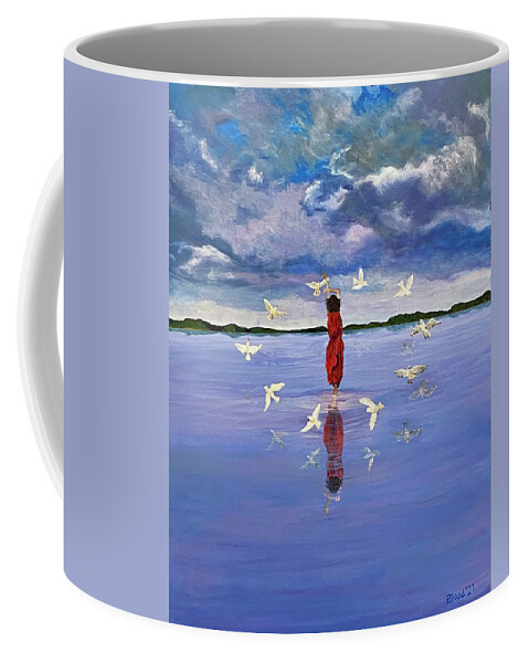Purple Sky Coffee Mug featuring the painting Lady of the Lake by Thomas Blood